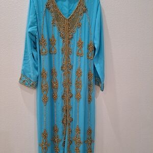 Elegant Blue and Gold Embellished  Dress